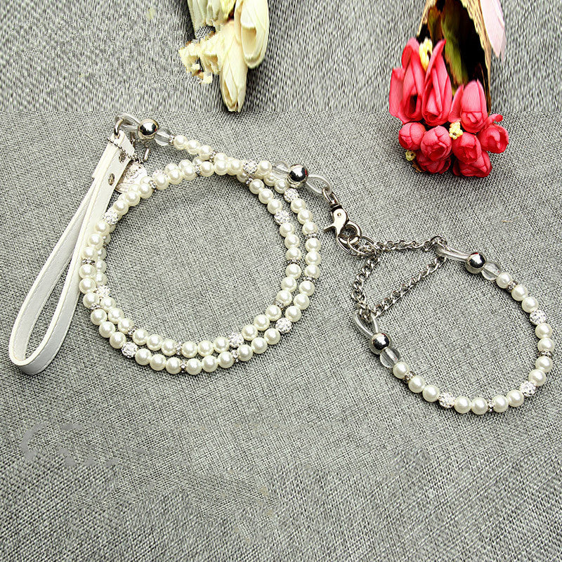 Luxury Pearl Dog Leash and Collar Set for Elegant Walks