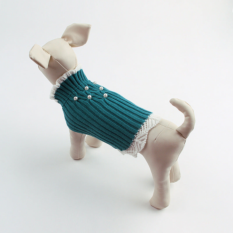 Knitted Teddy Dog Sweater with Rhinestone Lace