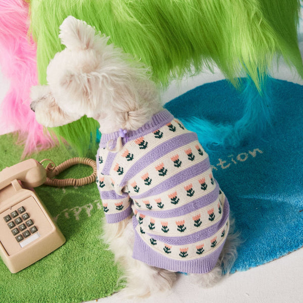 Purple Flower Pet Cardigan Sweater