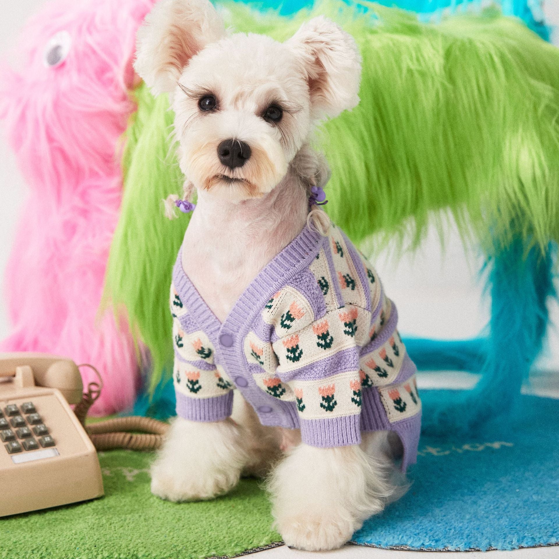 Purple Flower Pet Cardigan Sweater
