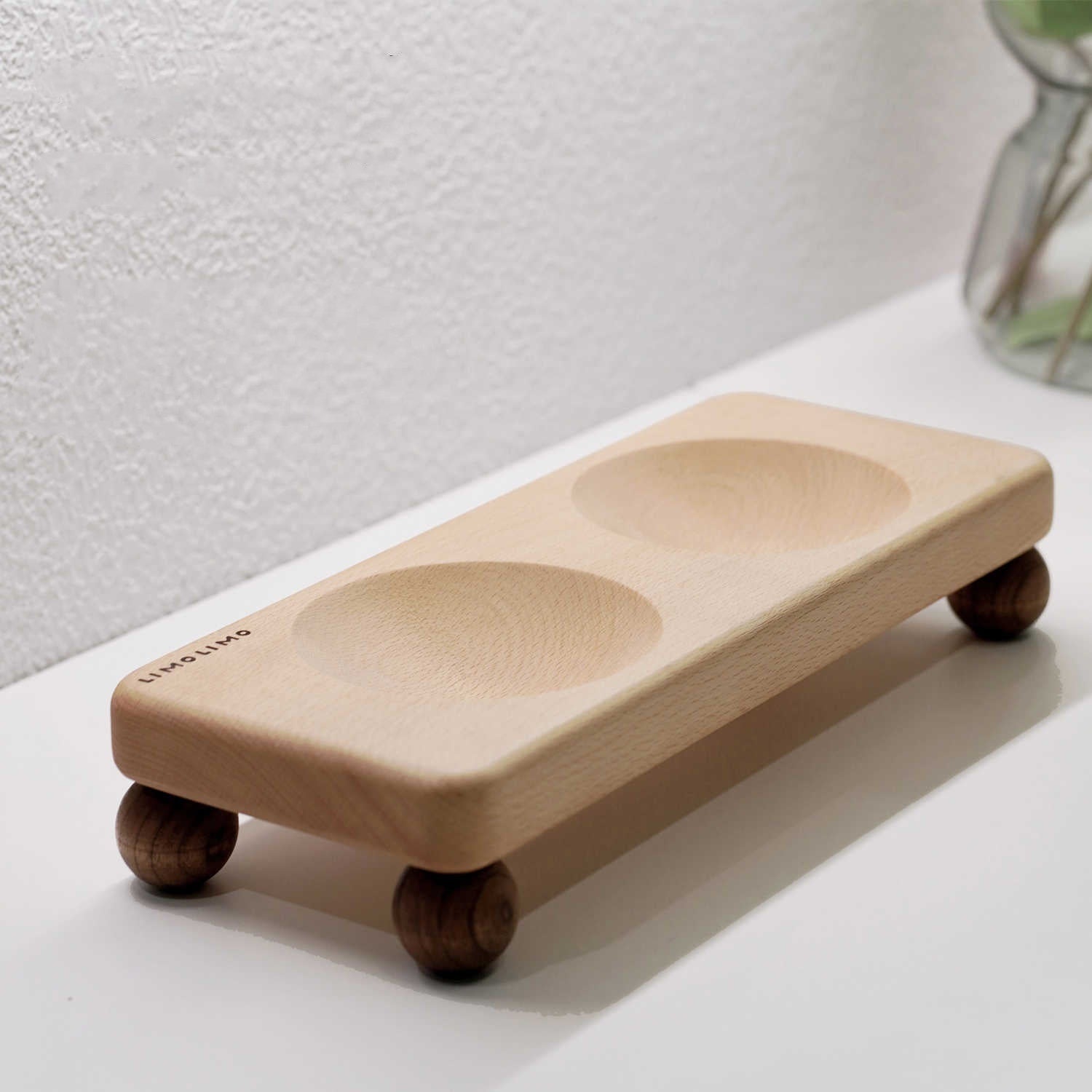 Solid Wood Ceramic Pet Bowl Feeding Bowl