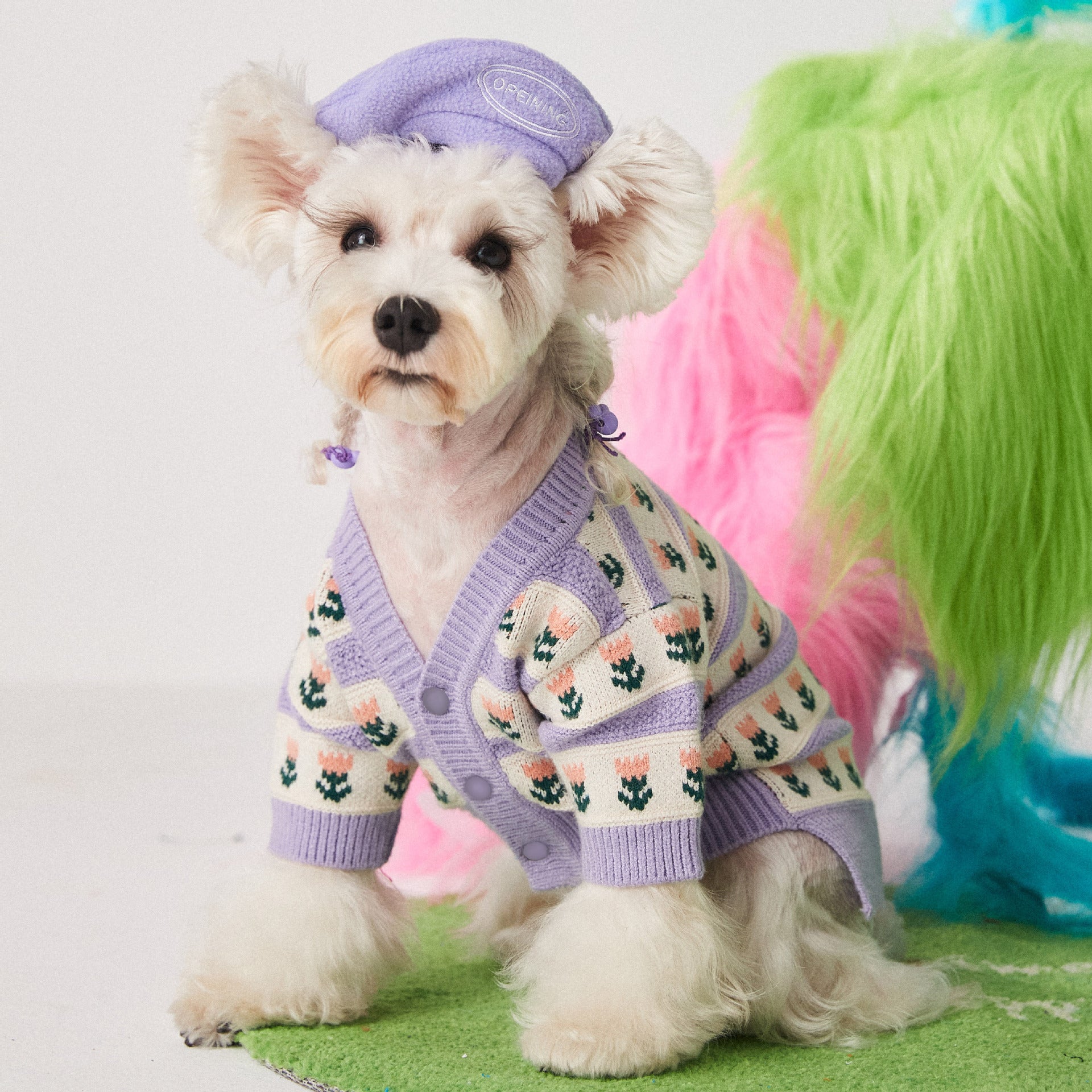 Purple Flower Pet Cardigan Sweater