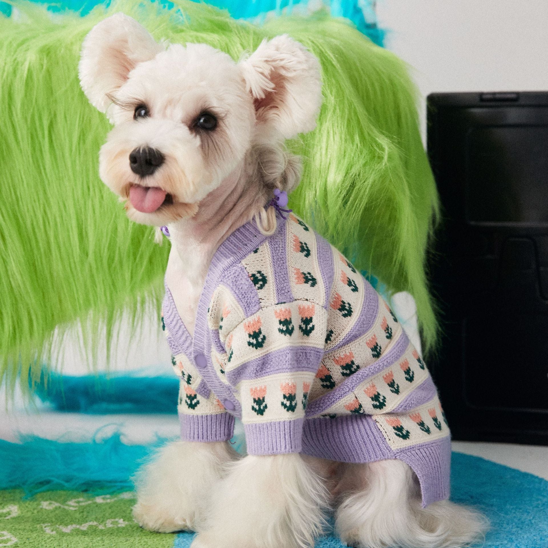 Purple Flower Pet Cardigan Sweater