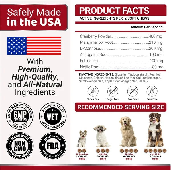 Cranberry UTI Treatment for Dogs - 170 Chews for Bladder Health