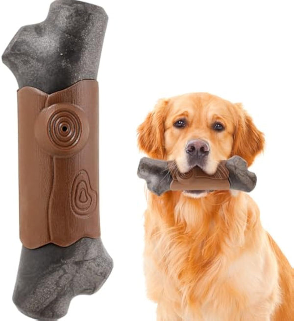 Tough Dog Toys For Aggressive Chewers with a happy golden retriever holding a durable chew toy.