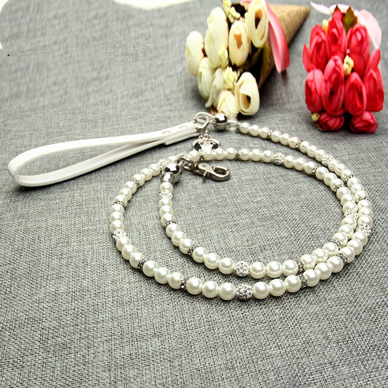 Luxury Pearl Dog Leash and Collar Set for Elegant Walks - Drool Depot